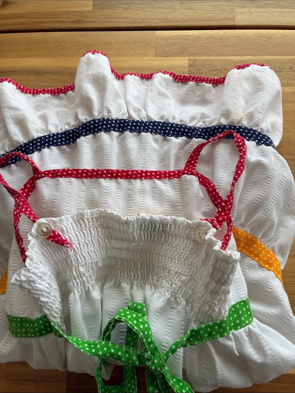 Vintage 70s/80s Union Tag Youngland White Rainbow Polka Dot Tiered Sundress 5